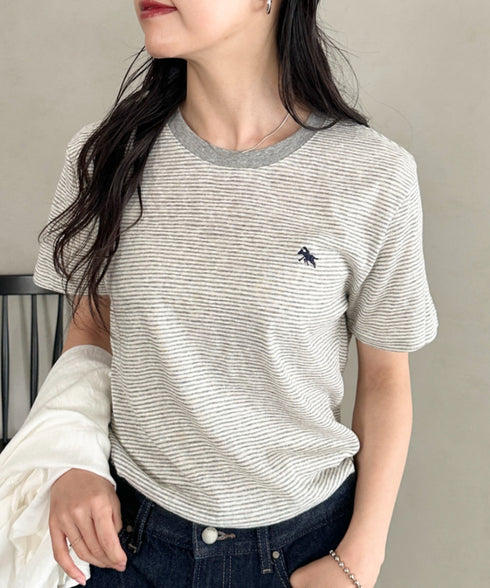 POLOCHAMPS(ポロチャンプス)/ ワンポイント刺繍 クルーネック半袖Tシャツ ボーダー/刺繍Tシャツ | IM2262028 | グレー