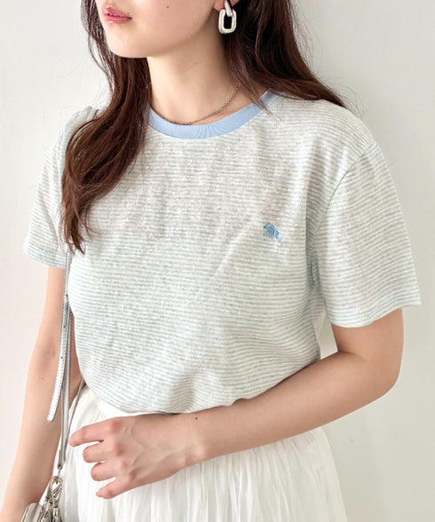 POLOCHAMPS(ポロチャンプス)/ ワンポイント刺繍 クルーネック半袖Tシャツ ボーダー/刺繍Tシャツ | IM2262028 | サックスブルー