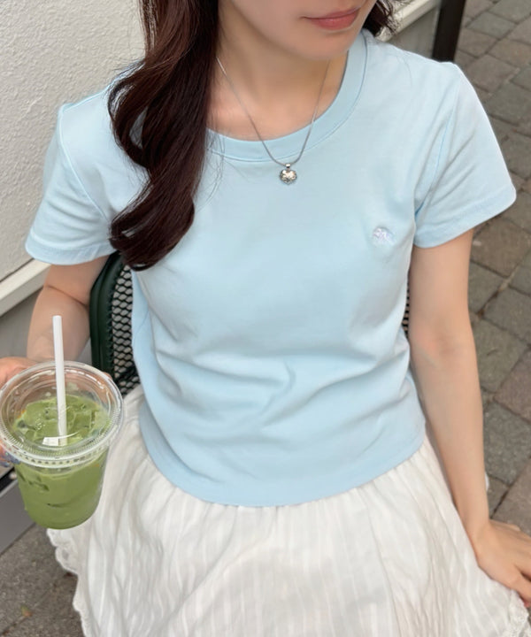 POLOCHAMPS(ポロチャンプス)/無地 ワンポイント刺繍 クロップド丈 短丈 クルーネック/カラー刺繍Tシャツ | IM2262031 | サックスブルー
