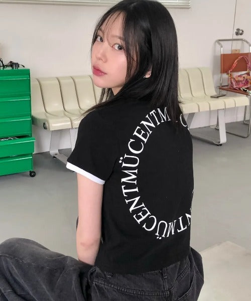 MUCENT(ムセント)/バックロゴ 配色 リングカラー クロップド 半袖 Tシャツ/RINGER HALF T | AT2262043 | ブラック