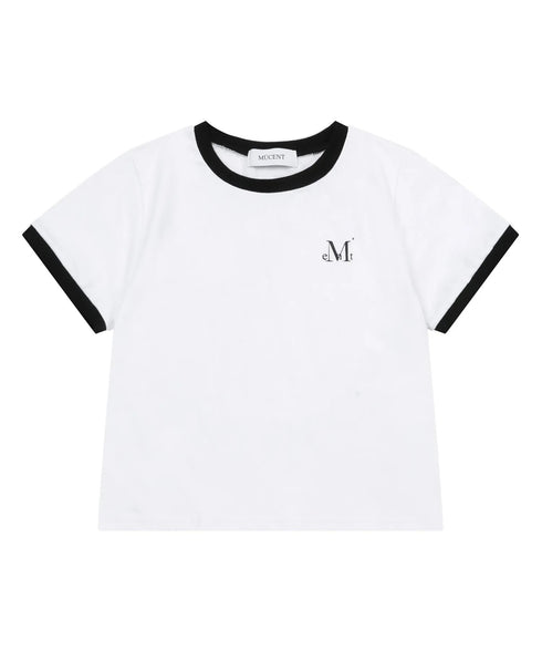 MUCENT(ムセント)/バックロゴ 配色 リングカラー クロップド 半袖 Tシャツ/RINGER HALF T | AT2262043 | ホワイト