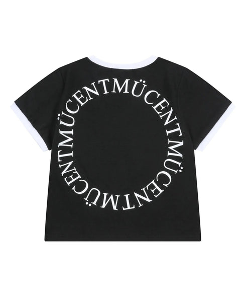 MUCENT(ムセント)/バックロゴ 配色 リングカラー クロップド 半袖 Tシャツ/RINGER HALF T | AT2262043 | ブラック