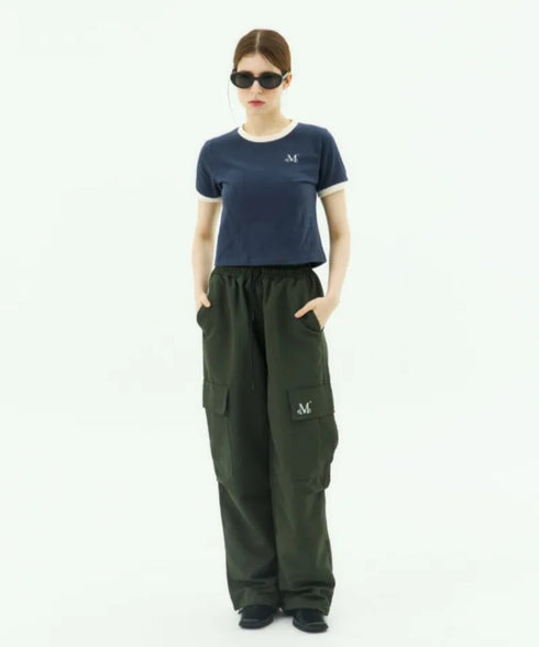 MUCENT(ムセント)/バックロゴ 配色 リングカラー クロップド 半袖 Tシャツ/RINGER HALF T | AT2262043 | ネイビー