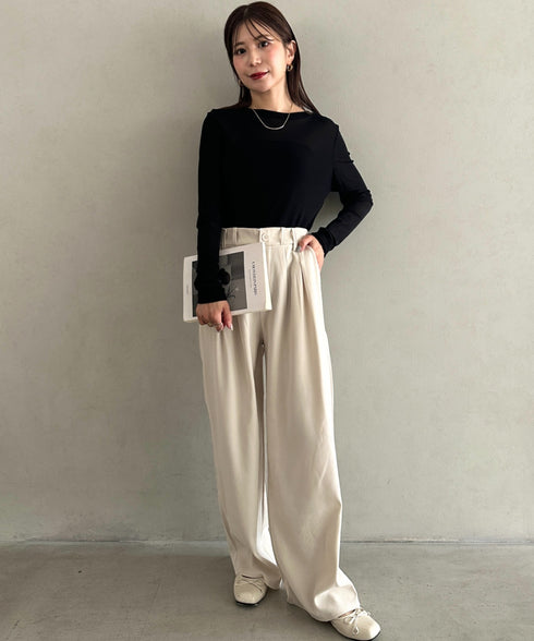丈感長めでシーズンレス♪ ベーシックデザインストレートスラックスパンツ【オフィスカジュアル】前ボタン仕様 | MD2265067 | アイボリー