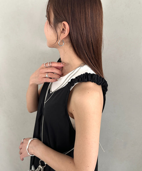 Vネック タック入りロングワンピース 肩ギャザーワンピース | MD2262012 | ブラック