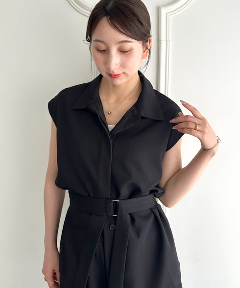 ウエスト切り替えベルト付きワイドシルエットベスト×ワイドパンツセットアップ 2点SET | MD2265075 | ブラック