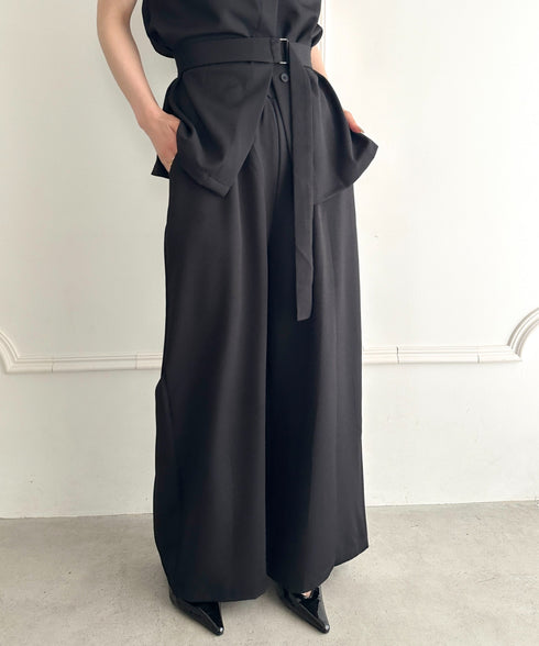 ウエスト切り替えベルト付きワイドシルエットベスト×ワイドパンツセットアップ 2点SET | MD2265075 | ブラック