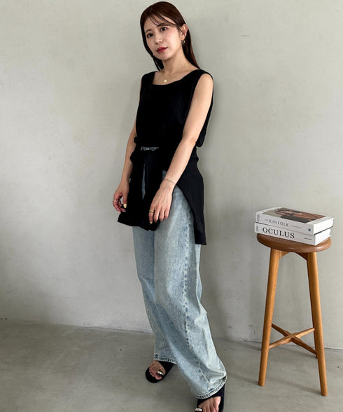 【ナチュラル × 軽やか】シャツ、タンクトップ2点セット晩夏向け冷房・日焼け防止におすすめ | MD2265081 | ブラック