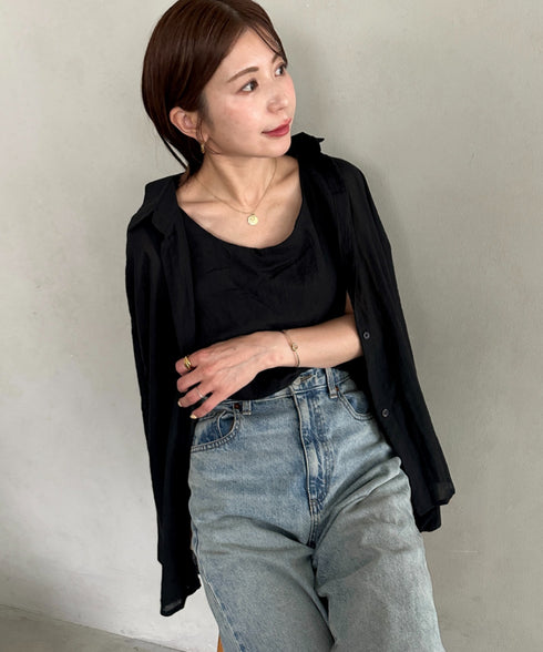 【ナチュラル × 軽やか】シャツ、タンクトップ2点セット晩夏向け冷房・日焼け防止におすすめ | MD2265081 | ブラック