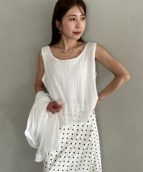 【ナチュラル × 軽やか】シャツ、タンクトップ2点セット晩夏向け冷房・日焼け防止におすすめ | MD2265081 | ホワイト