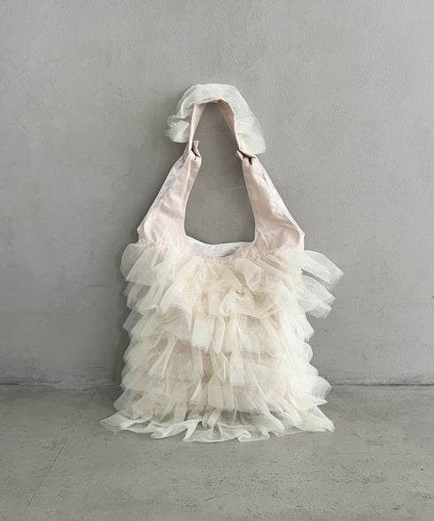 【A4収納可】チュールフリルトートバッグ | MD1265087 | ブラック