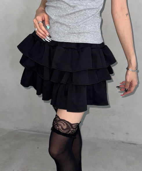3段フリルスウェットミニスカート | BA2265063 | ブラック