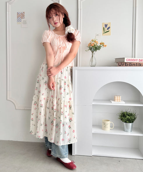 【7色展開】無地/チェック半袖ギャザーブラウス | SL2262021 | ピンク