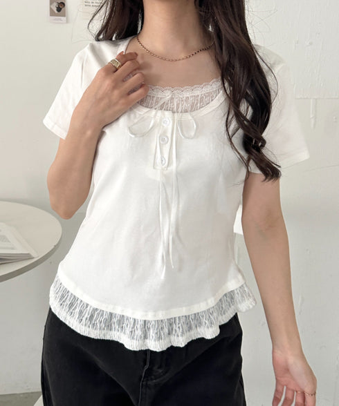 レイヤード風レースリボントップス | CL2262029 | ホワイト