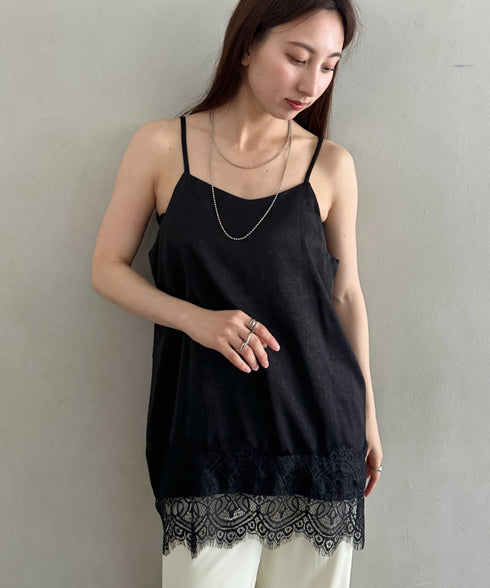 サテン裾レース レイヤードキャミソール | MD2262044 | ブラック