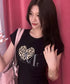 MUCENT(ムセント)/レオパード ヒョウ柄 ハート ハーフ クロップド Tシャツ トップス/SIERRA LEOPARD HEART HALF T UNISEX | AT2262062 | ブラック