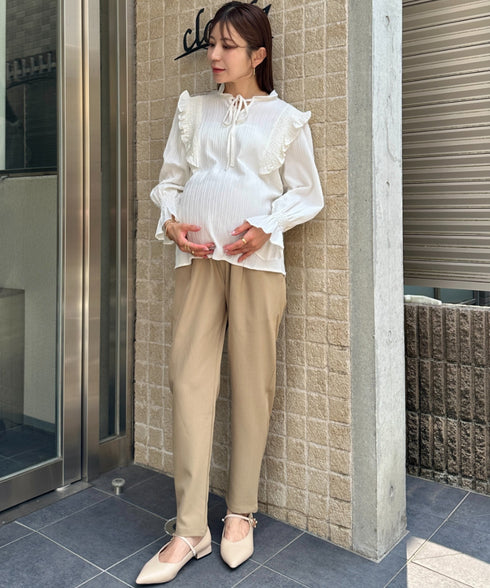 【マタニティ】お腹楽々のびのびマタニティテーパードパンツ 美シルエット | MD2265098 | ベージュ