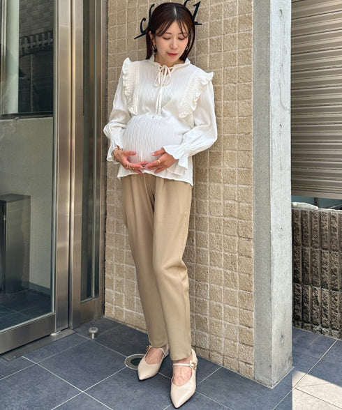 【マタニティ】お腹楽々のびのびマタニティテーパードパンツ 美シルエット | MD2265098 | ベージュ