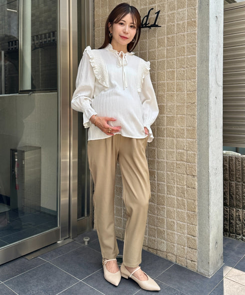 【マタニティ】お腹楽々のびのびマタニティテーパードパンツ 美シルエット | MD2265098 | ベージュ