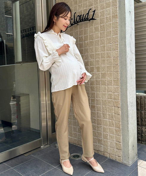 【マタニティ】お腹楽々のびのびマタニティテーパードパンツ 美シルエット | MD2265098 | ベージュ