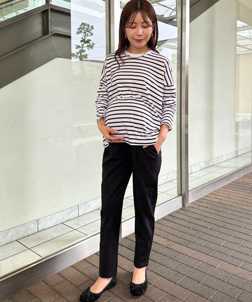 【マタニティ】お腹楽々のびのびマタニティテーパードパンツ 美シルエット | MD2265098 | ブラック