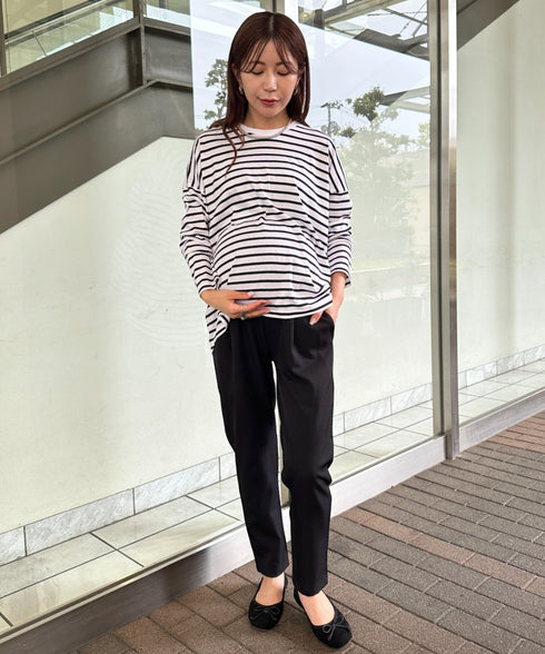 【マタニティ】お腹楽々のびのびマタニティテーパードパンツ 美シルエット | MD2265098 | ブラック