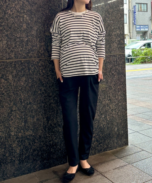 【マタニティ】お腹楽々のびのびマタニティテーパードパンツ 美シルエット | MD2265098 | ブラック