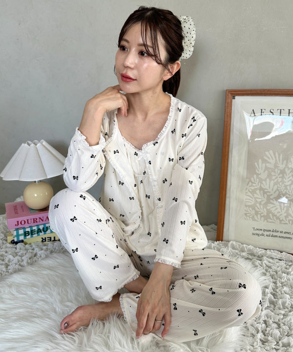 【3点SET】アソートルームウェア パジャマ カップ付きキャミ/ ロングパンツ/前開きトップス | MD2265100 | ホワイト系その他3