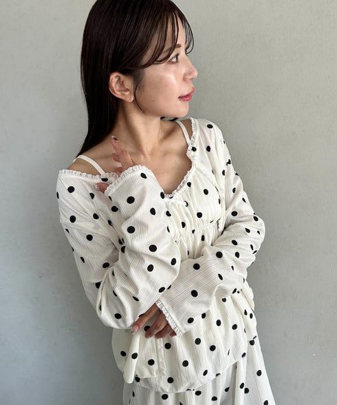 【3点SET】アソートルームウェア パジャマ カップ付きキャミ/ ロングパンツ/前開きトップス | MD2265100 | ホワイト