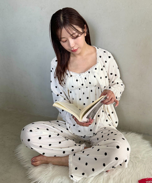【3点SET】アソートルームウェア パジャマ カップ付きキャミ/ ロングパンツ/前開きトップス | MD2265100 | ホワイト