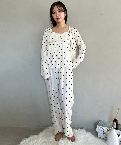 【3点SET】アソートルームウェア パジャマ カップ付きキャミ/ ロングパンツ/前開きトップス | MD2265100 | ホワイト