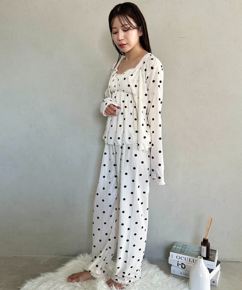 【3点SET】アソートルームウェア パジャマ カップ付きキャミ/ ロングパンツ/前開きトップス | MD2265100 | ホワイト