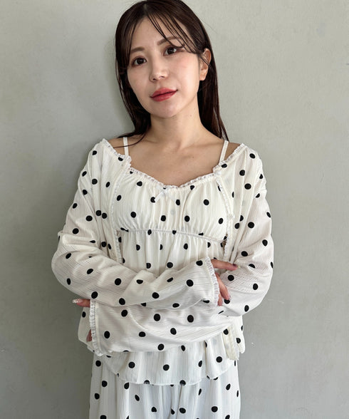 【3点SET】アソートルームウェア パジャマ カップ付きキャミ/ ロングパンツ/前開きトップス | MD2265100 | ホワイト
