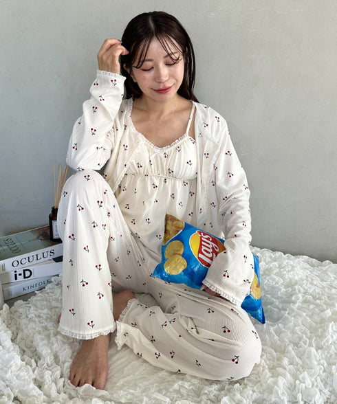 【3点SET】アソートルームウェア パジャマ カップ付きキャミ/ ロングパンツ/前開きトップス | MD2265100 | ホワイト系その他2