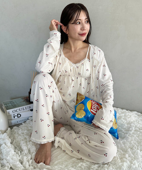【3点SET】アソートルームウェア パジャマ カップ付きキャミ/ ロングパンツ/前開きトップス | MD2265100 | ホワイト系その他2