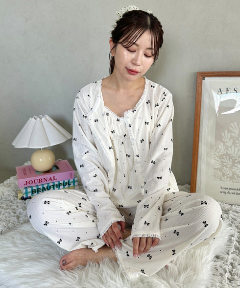 【3点SET】アソートルームウェア パジャマ カップ付きキャミ/ ロングパンツ/前開きトップス | MD2265100 | ホワイト系その他3