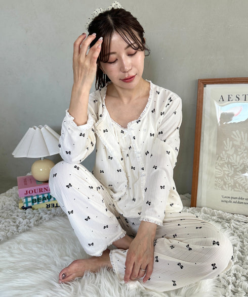 【3点SET】アソートルームウェア パジャマ カップ付きキャミ/ ロングパンツ/前開きトップス | MD2265100 | ホワイト系その他3