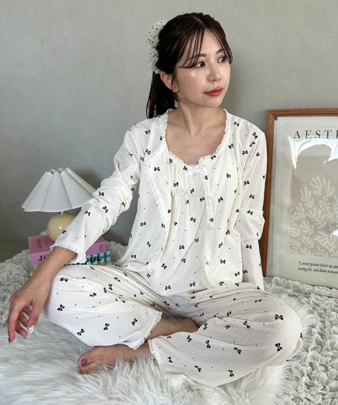 【3点SET】アソートルームウェア パジャマ カップ付きキャミ/ ロングパンツ/前開きトップス | MD2265100 | ホワイト系その他3