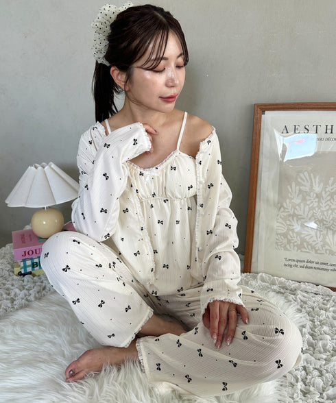 【3点SET】アソートルームウェア パジャマ カップ付きキャミ/ ロングパンツ/前開きトップス | MD2265100 | ホワイト系その他3