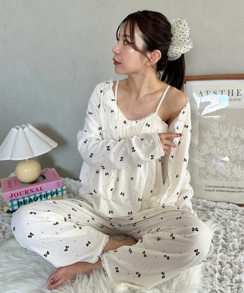 【3点SET】アソートルームウェア パジャマ カップ付きキャミ/ ロングパンツ/前開きトップス | MD2265100 | ホワイト系その他3