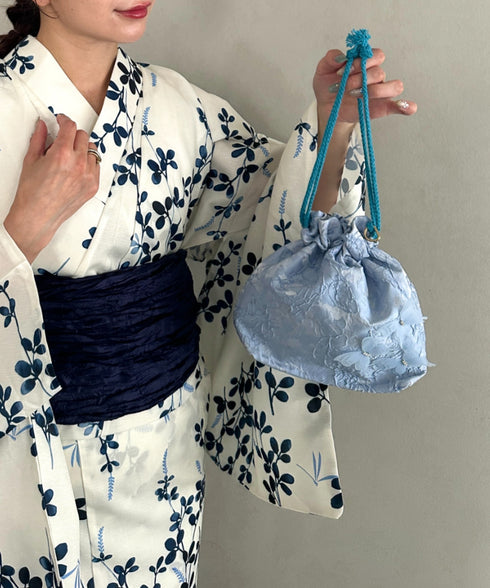 取り外し可パールショルダー付き浴衣巾着 浴衣バッグ | MD1262047 | ブルー