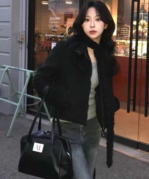 MUCENT(ムセント)/軽量 A4収納可 ロゴパッチ ショルダー トートバッグ/TIVE LEATHER SHOULDER BAG UNISEX | AT1262071 | ブラック