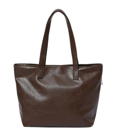 MUCENT(ムセント)/軽量 A4サイズ収納可 ロゴパッチ サイド ジッパー ショルダー トート バッグ/RIENNE SIDE ZIPPER LEATHER SHOULDER BAG | AT1262072 | ブラウン