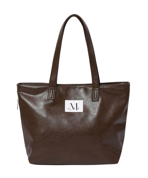 MUCENT(ムセント)/軽量 A4サイズ収納可 ロゴパッチ サイド ジッパー ショルダー トート バッグ/RIENNE SIDE ZIPPER LEATHER SHOULDER BAG | AT1262072 | ブラウン