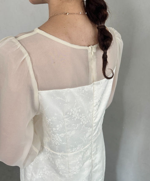 ジャガードシアースリーブロングドレス ロングワンピース パーティードレス 結婚式 お呼ばれ オケージョンドレス | MD2265115 | アイボリー