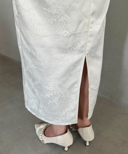 ジャガードシアースリーブロングドレス ロングワンピース パーティードレス 結婚式 お呼ばれ オケージョンドレス | MD2265115 | アイボリー