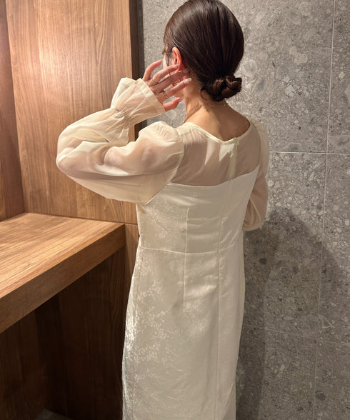 ジャガードシアースリーブロングドレス ロングワンピース パーティードレス 結婚式 お呼ばれ オケージョンドレス | MD2265115 | アイボリー