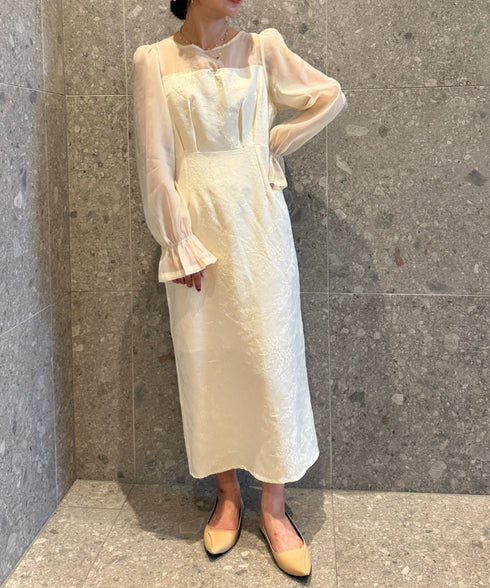 ジャガードシアースリーブロングドレス ロングワンピース パーティードレス 結婚式 お呼ばれ オケージョンドレス | MD2265115 | アイボリー
