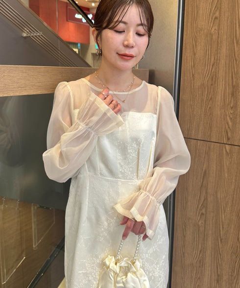 ジャガードシアースリーブロングドレス ロングワンピース パーティードレス 結婚式 お呼ばれ オケージョンドレス | MD2265115 | アイボリー