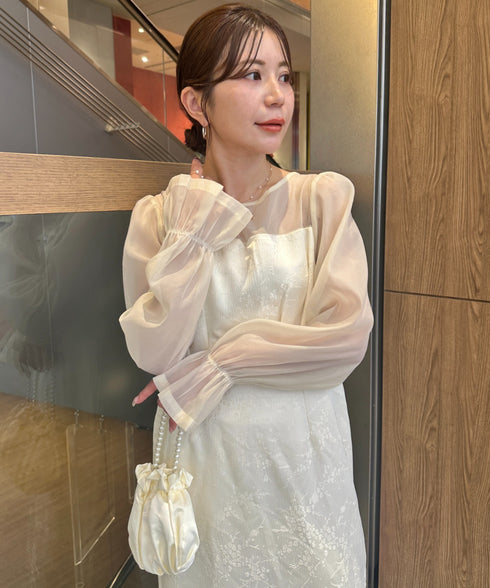 ジャガードシアースリーブロングドレス ロングワンピース パーティードレス 結婚式 お呼ばれ オケージョンドレス | MD2265115 | アイボリー